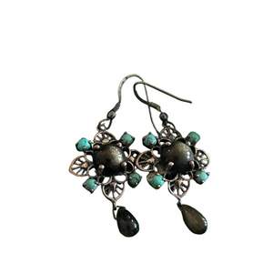 Boho Silver 925 Turquoise & Onyx Dangle Earrings | Southwestern Statemen